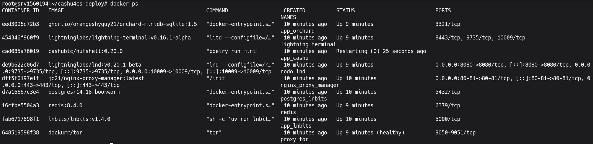 Listado de contenedores