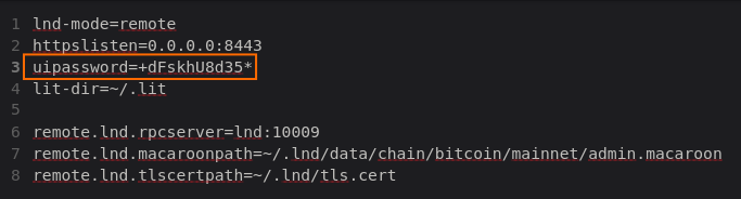 Archivo lit.conf con la contraseña