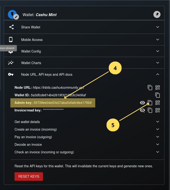 LNbits Cashu Wallet Admin Key