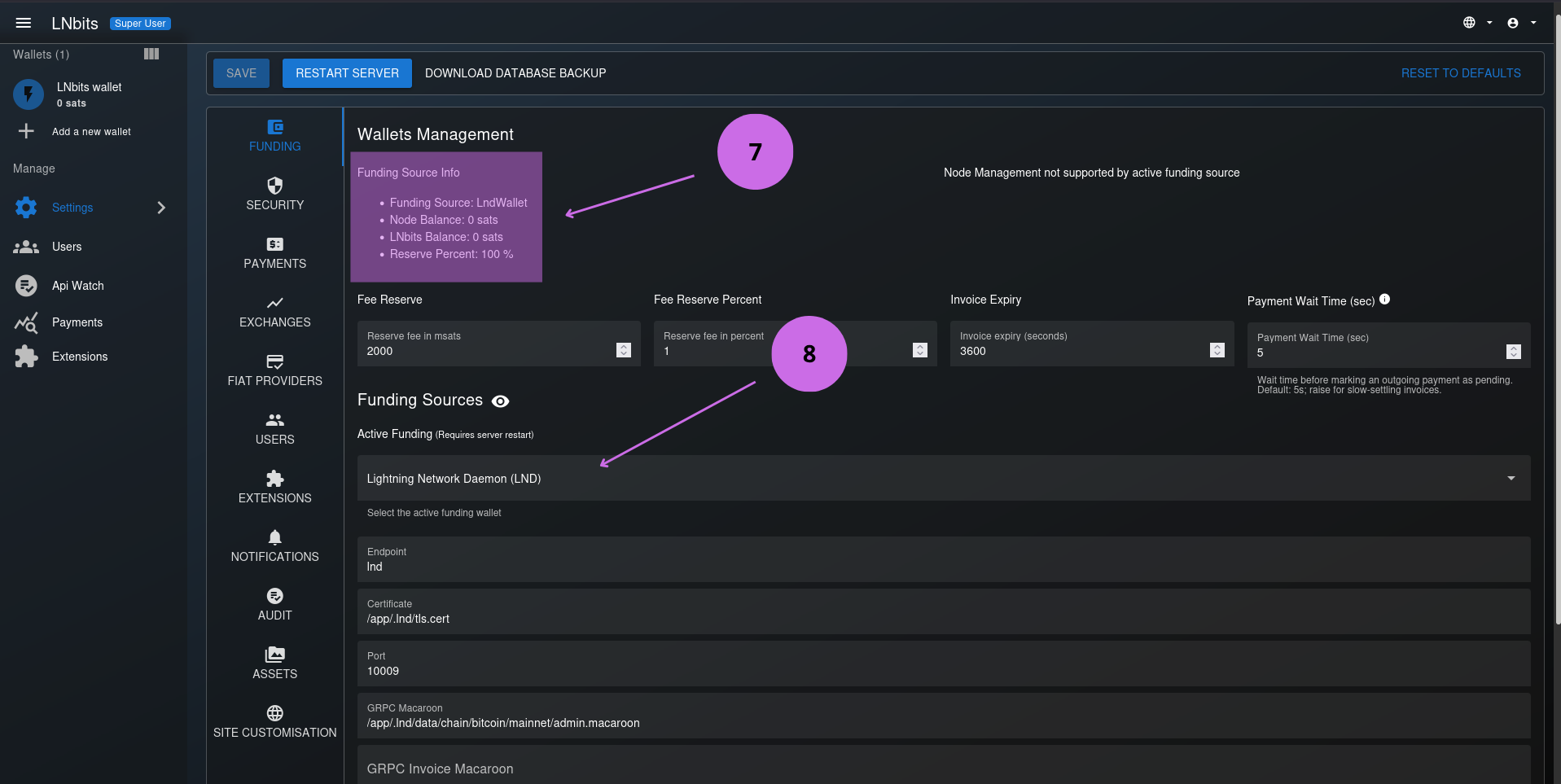 LNbits Setting Funding Page